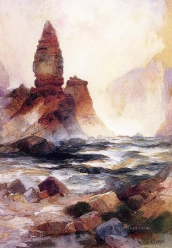 タワー フォールとサルファー ロック イエローストーンの風景 トーマス モラン山 Oil Paintings
